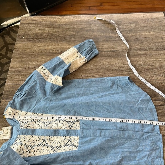 Johnny Was blue Thalassa lace pieced button down top size M - Picture 12 of 13
